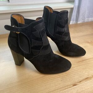 Sezane Black Suede Heeled Chelsea Buckle Boho Western Boot